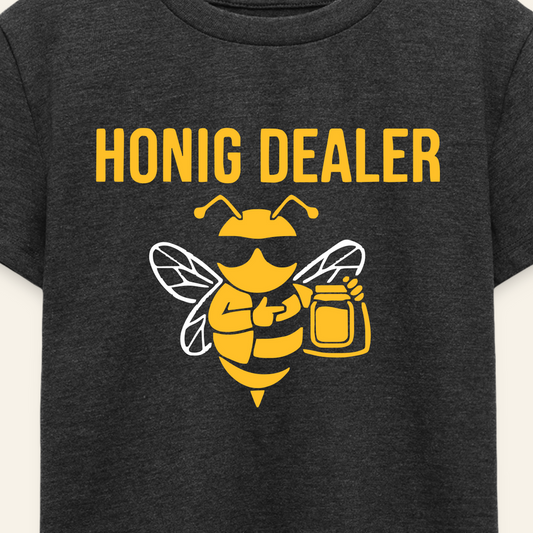 Honig Dealer Kinder T-Shirt in Anthrazit meliert – Druck im Detail