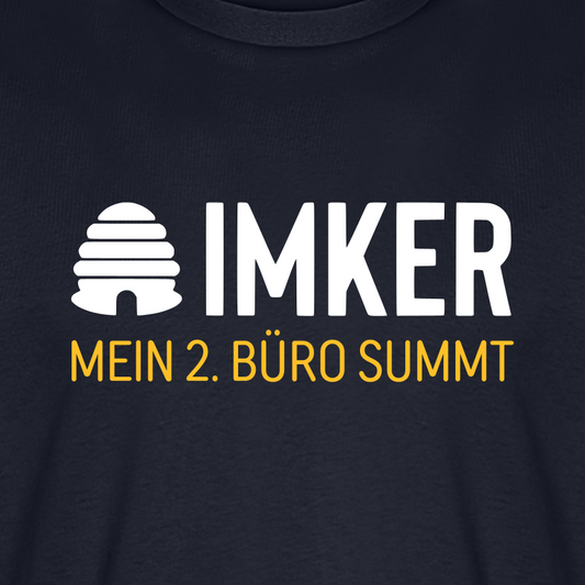 IMKER Hive Zweitbüro T-Shirt in Dunkelblau – Druck im Detail