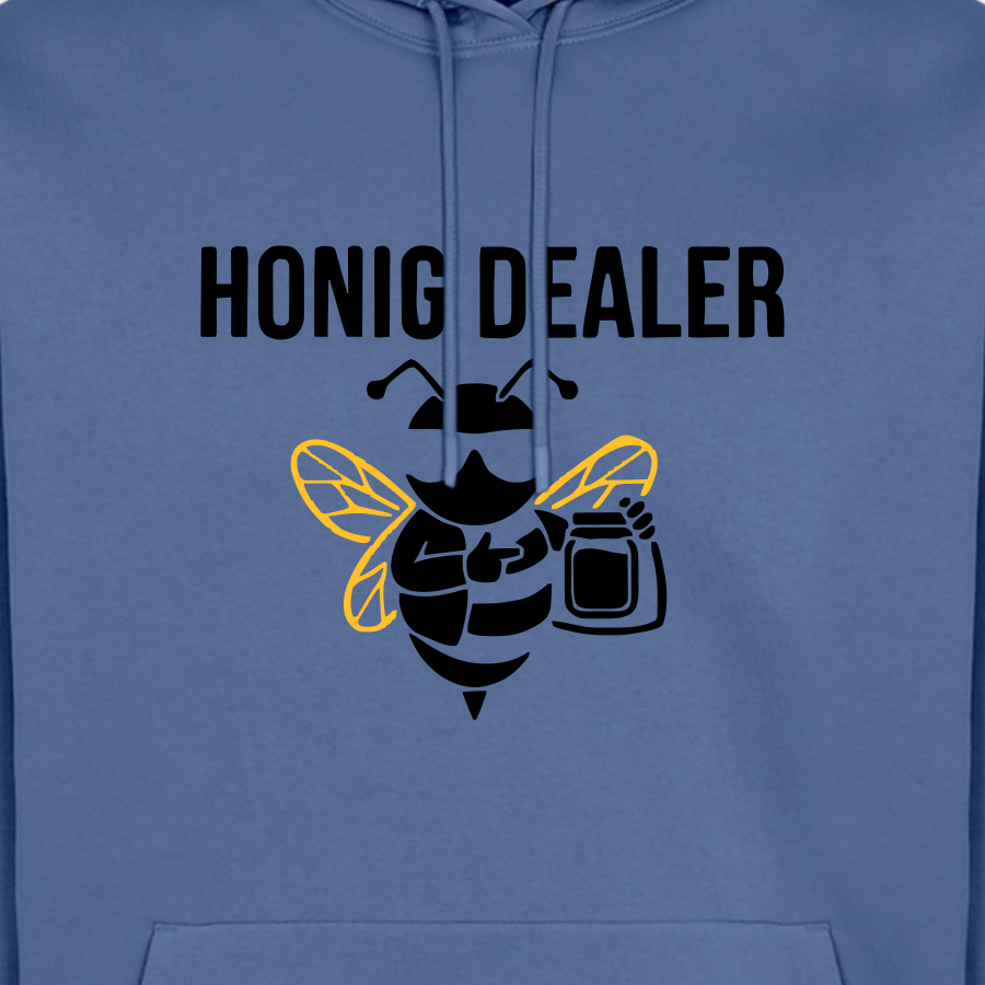 Honig Dealer Hoodie in Steinblau – Druck im Detail