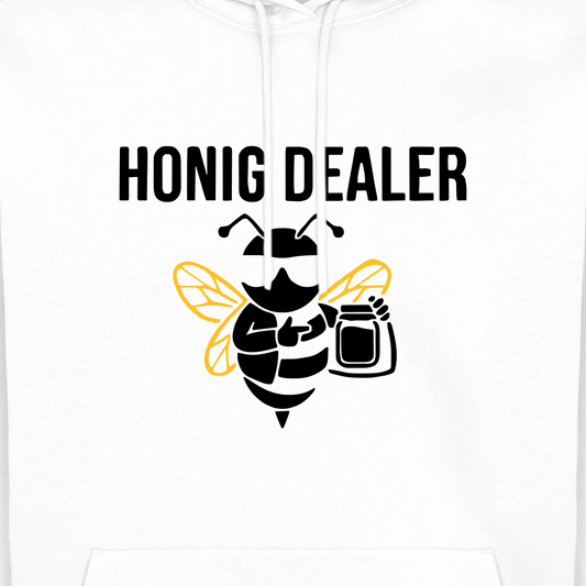 Honig Dealer Hoodie in Weiß – Druck im Detail