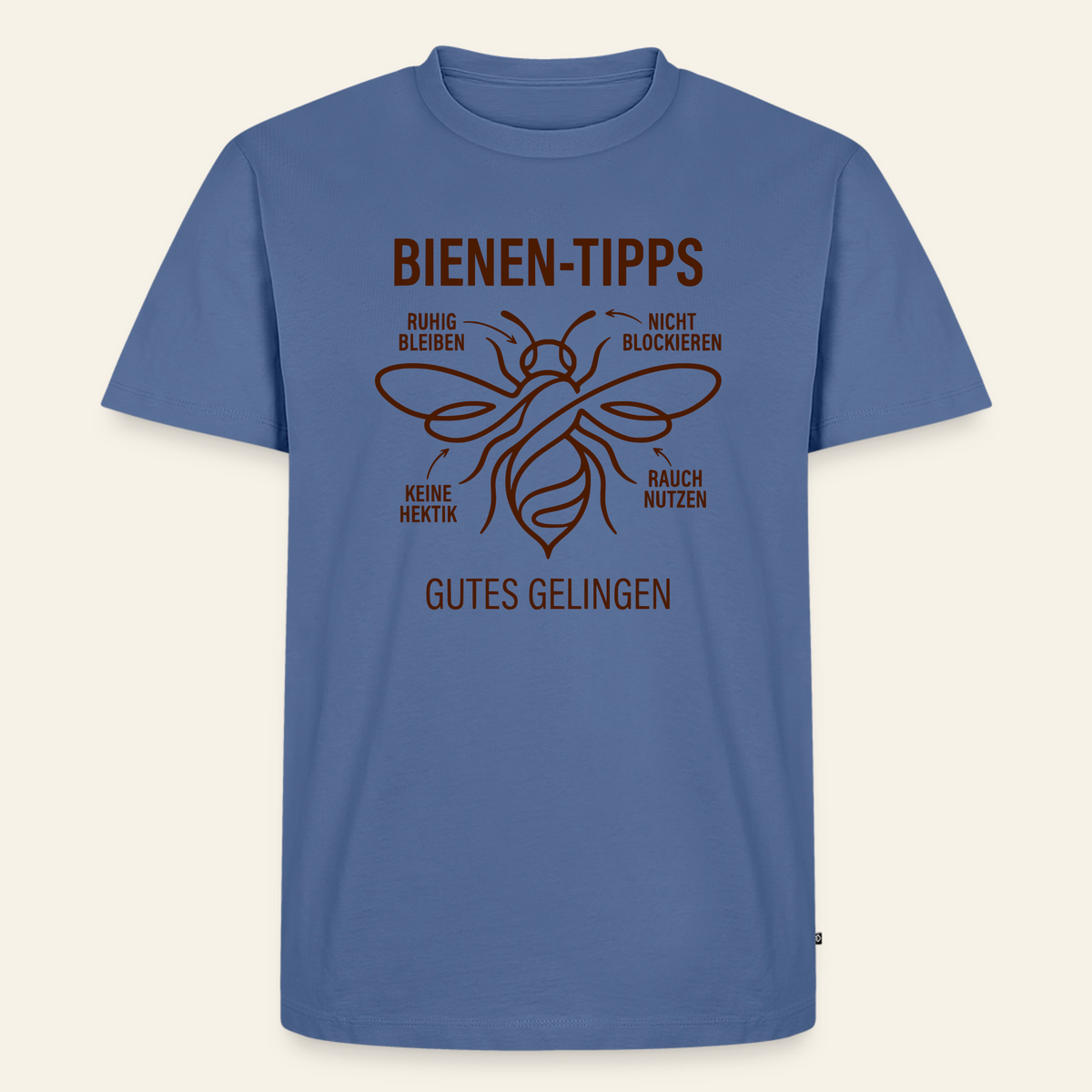 Bienen-Tipps T-Shirt in Steinblau – Vorderseite