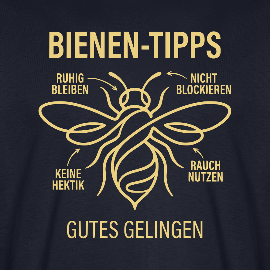 Bienen-Tipps T-Shirt in Dunkelblau – Druck im Detail