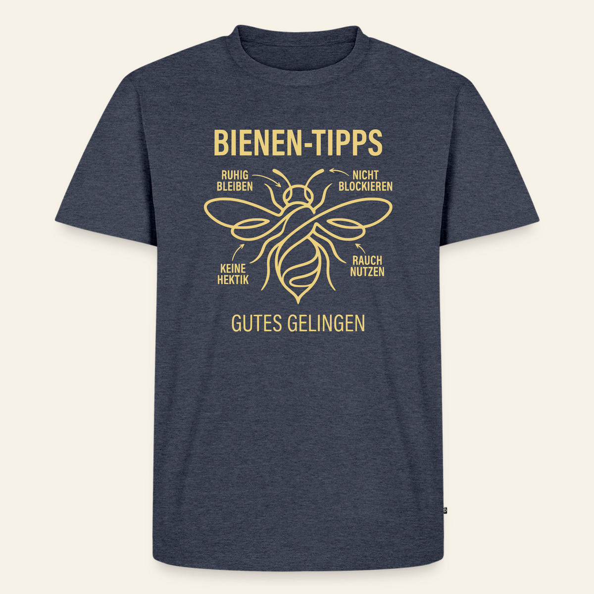 Bienen-Tipps T-Shirt in Jeansblau – Vorderseite