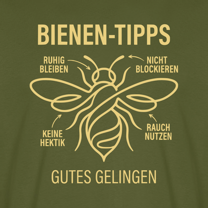 Bienen-Tipps T-Shirt in Khaki – Druck im Detail