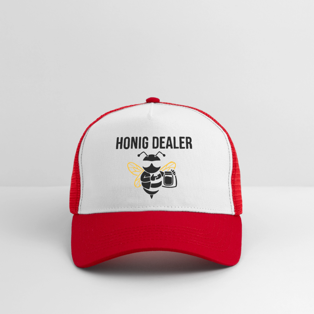 Honig Dealer Trucker-Cap in Weiß/Rot – Studioaufnahme