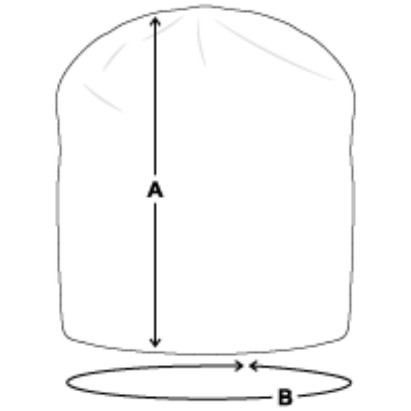 Maßskizze Beanie-Mütze: A = Höhe, B = Kopfumfang