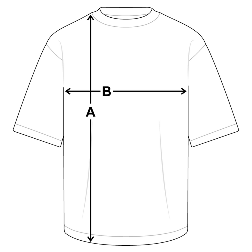Maßskizze Oversized T-Shirt: A = Länge, B = Brustweite