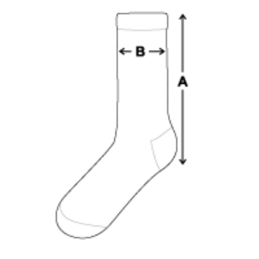 Maßskizze Tennissocken: A = Höhe, B = Breite