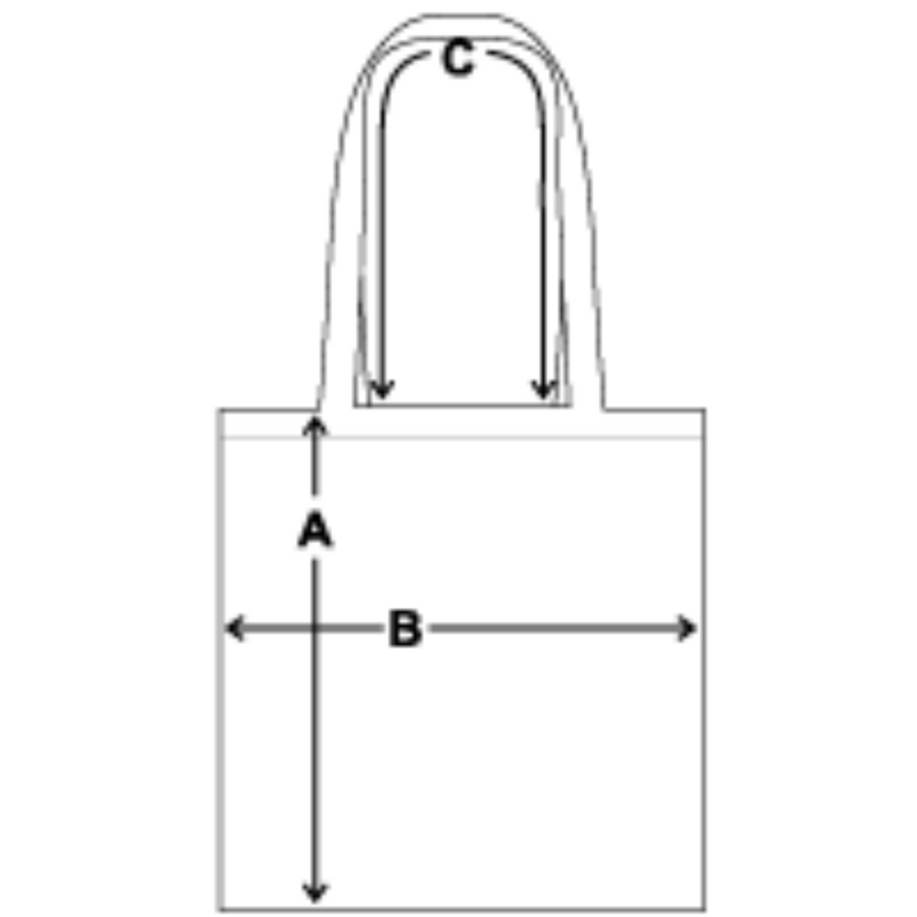 Maßskizze Einkaufstasche: A = Höhe, B = Breite, C = Henkellänge