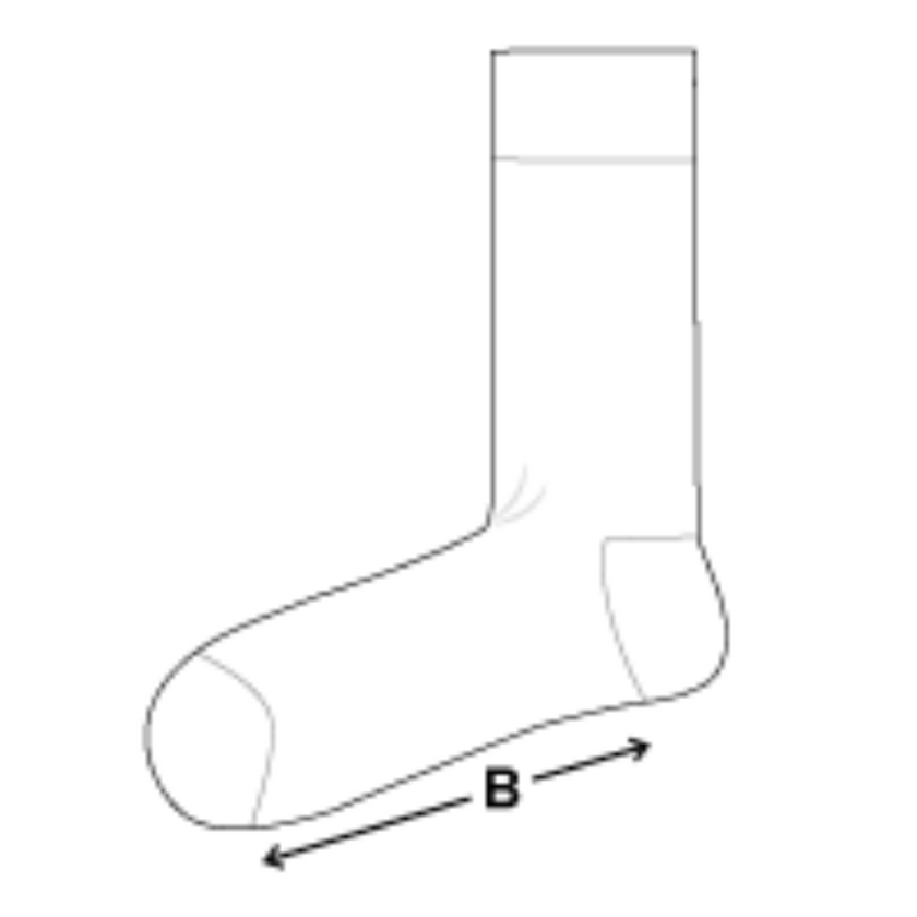 Maßskizze Kinder-Tennissocken: B = Fußlänge