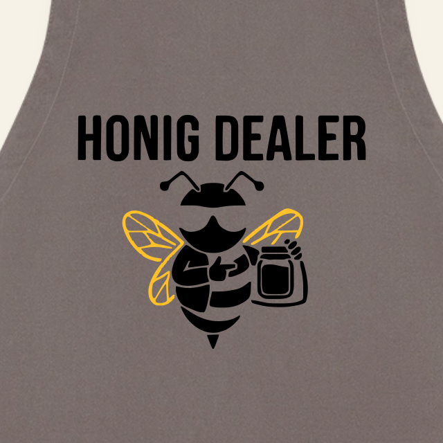 Honig Dealer Grillschürze in Grau – Druck im Detail