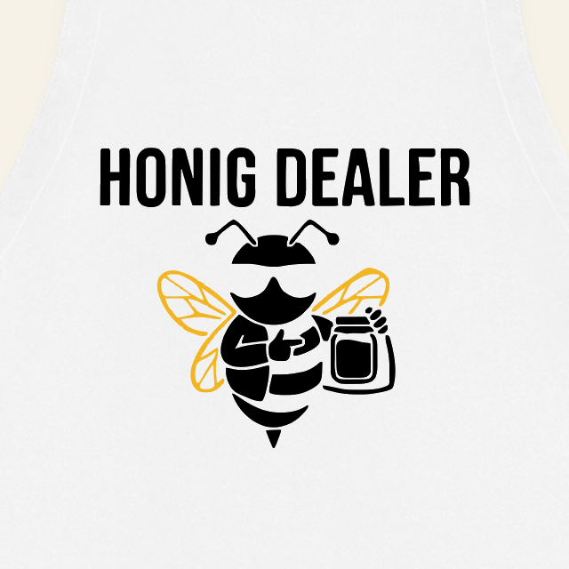 Honig Dealer Grillschürze in Weiß – Druck im Detail