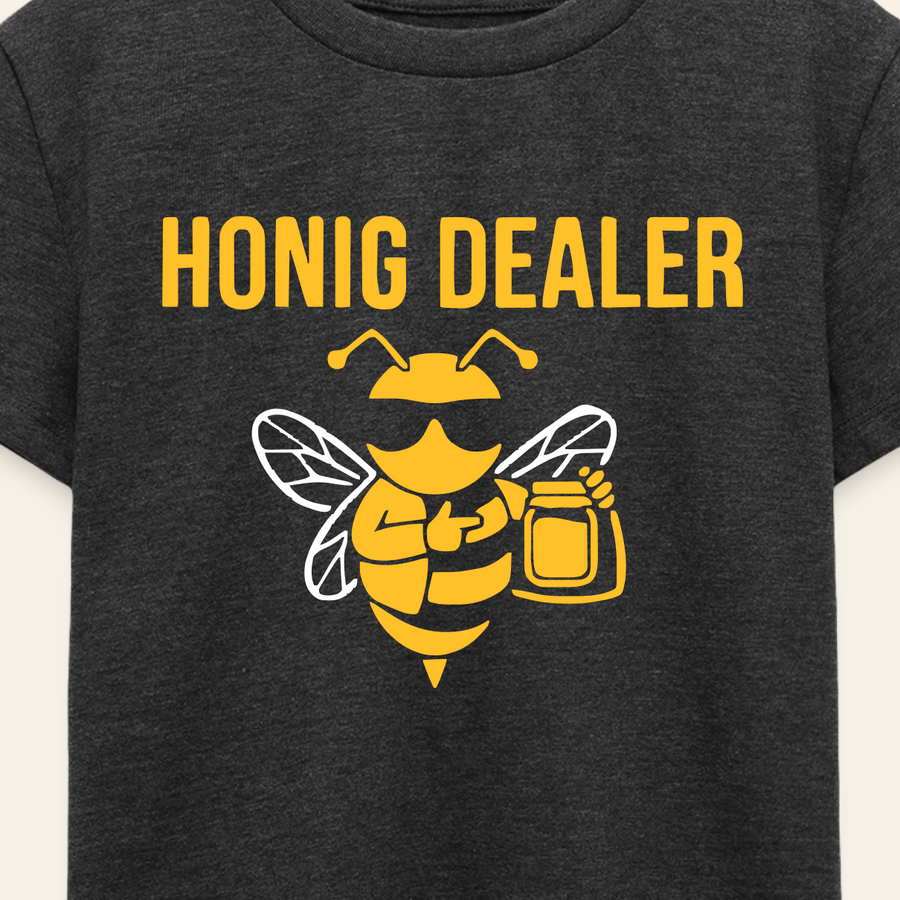 Honig Dealer Kinder T-Shirt in Anthrazit meliert – Druck im Detail