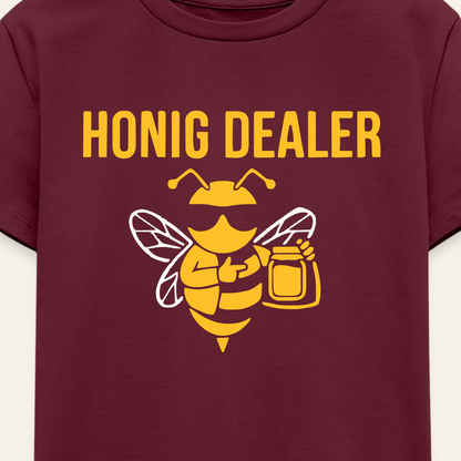 Honig Dealer Kinder T-Shirt in Burgunderrot – Druck im Detail