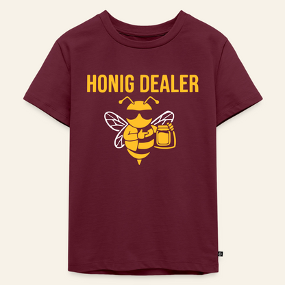 Honig Dealer Kinder T-Shirt in Burgunderrot – Vorderseite