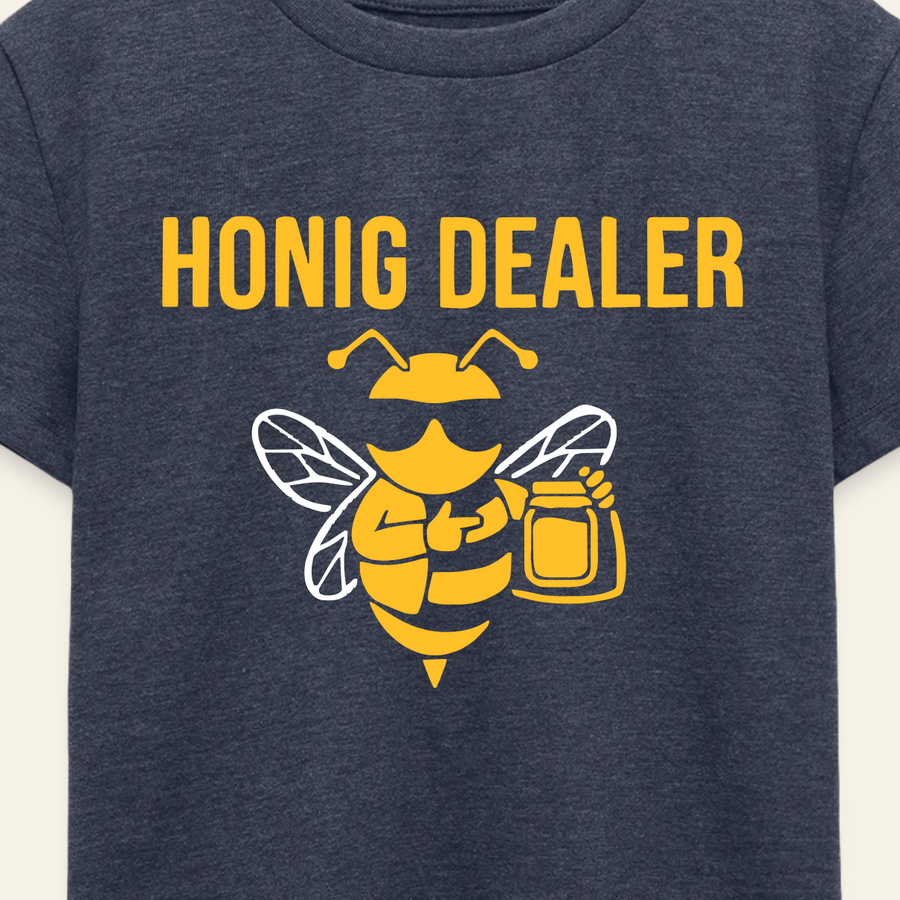 Honig Dealer Kinder T-Shirt in Denim meliert – Druck im Detail
