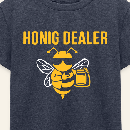 Honig Dealer Kinder T-Shirt in Denim meliert – Druck im Detail