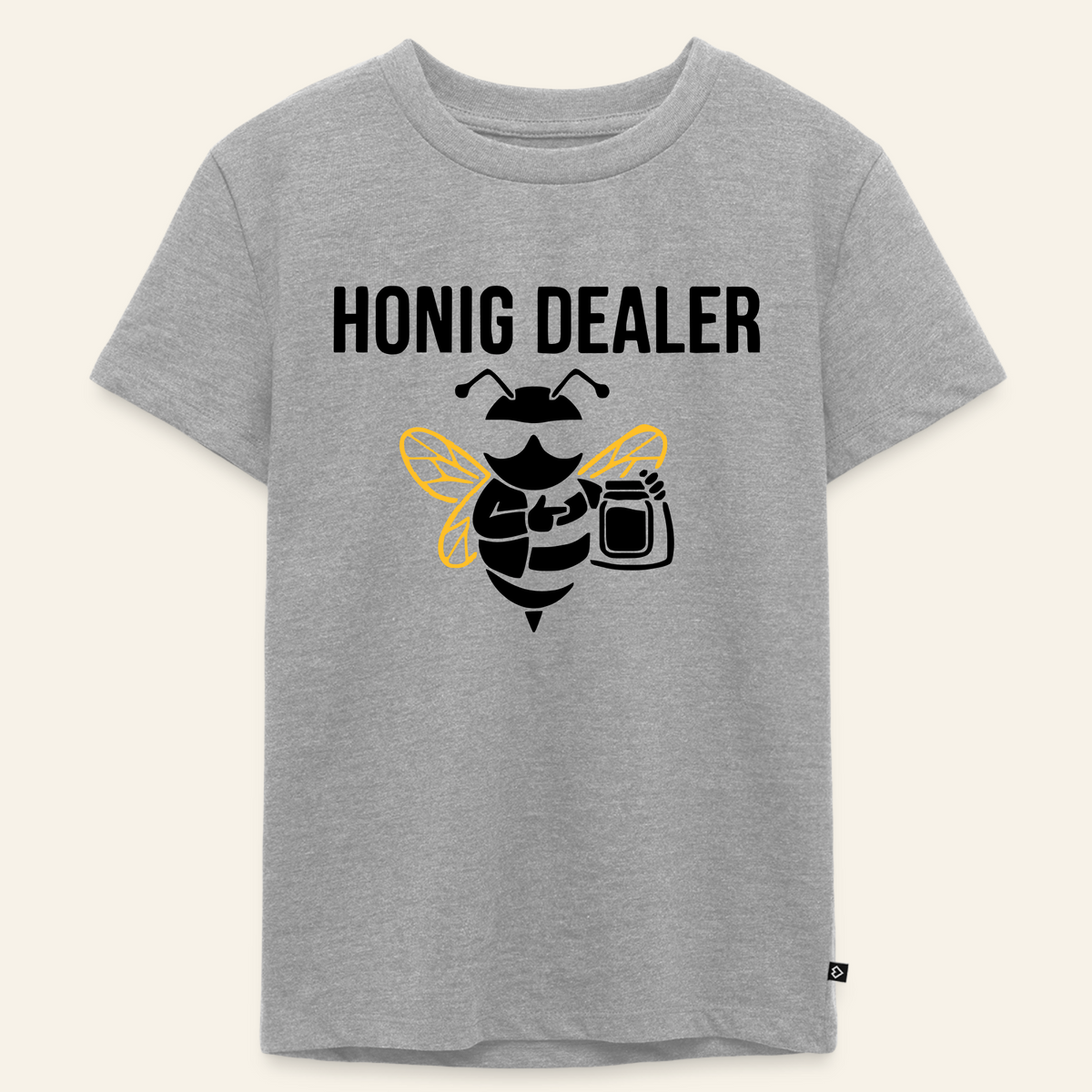 Honig Dealer Kinder T-Shirt in Grau meliert – Vorderseite