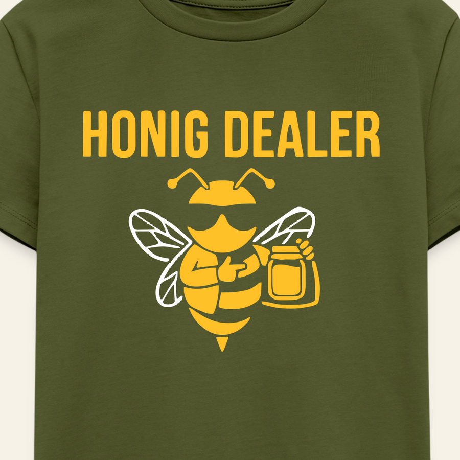 Honig Dealer Kinder T-Shirt in Khaki – Druck im Detail
