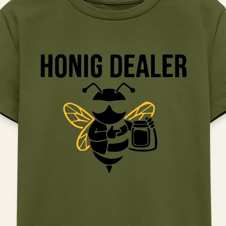 Honig Dealer Kinder T-Shirt in Khaki – Druck im Detail