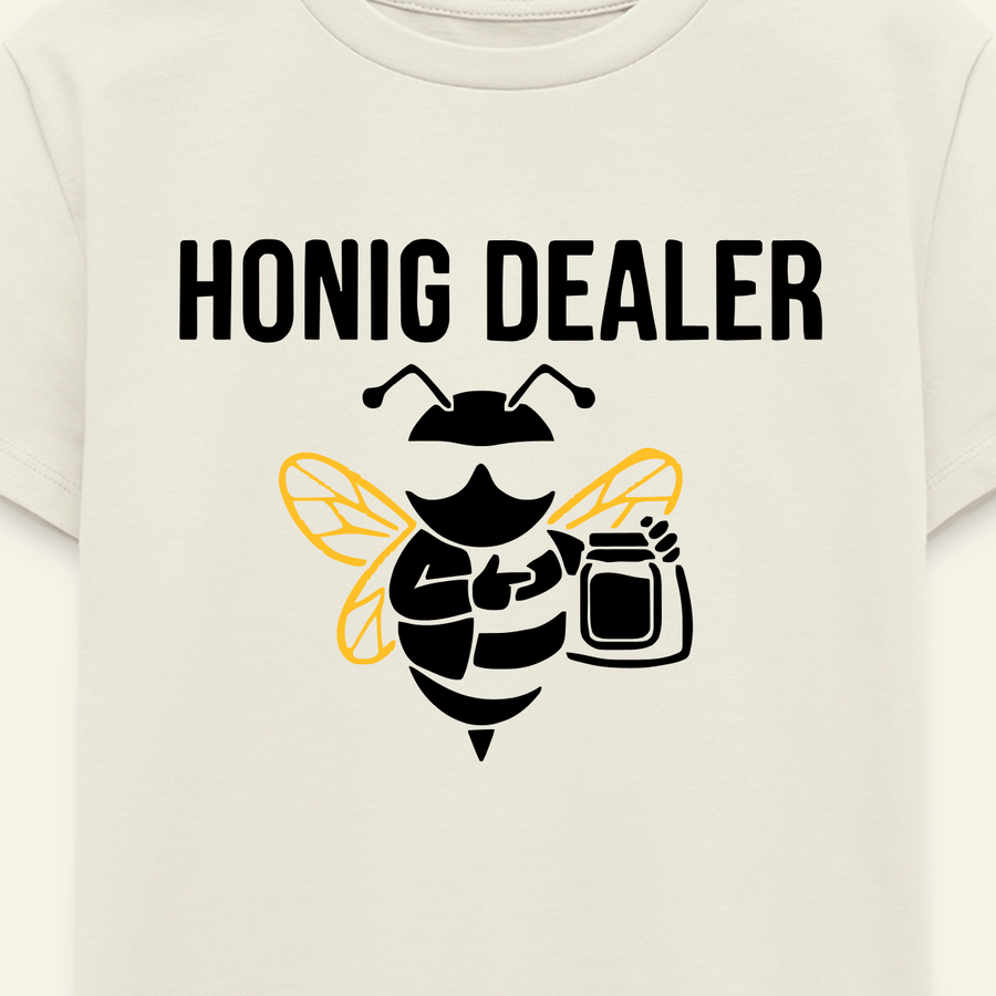 Honig Dealer Kinder T-Shirt in Naturweiß – Druck im Detail