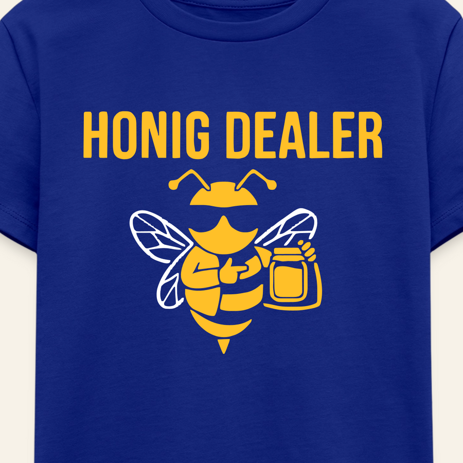 Honig Dealer Kinder T-Shirt in Royalblau – Druck im Detail