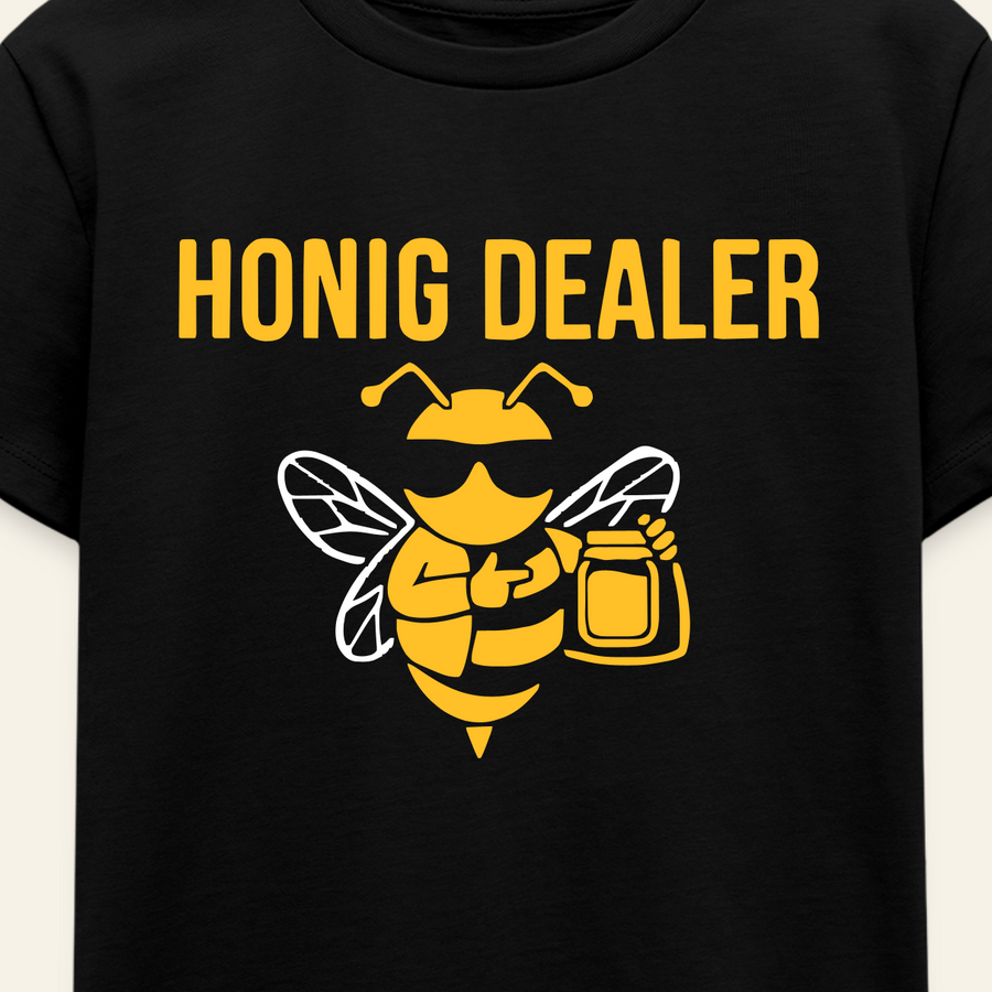 Honig Dealer Kinder T-Shirt in Schwarz – Druck im Detail