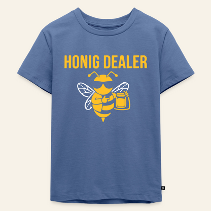 Honig Dealer Kinder T-Shirt in Steinblau – Vorderseite