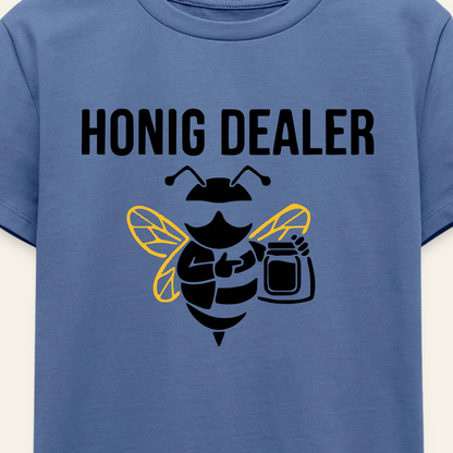 Honig Dealer Kinder T-Shirt in Steinblau – Druck im Detail