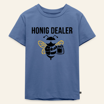 Honig Dealer Kinder T-Shirt in Steinblau – Vorderseite