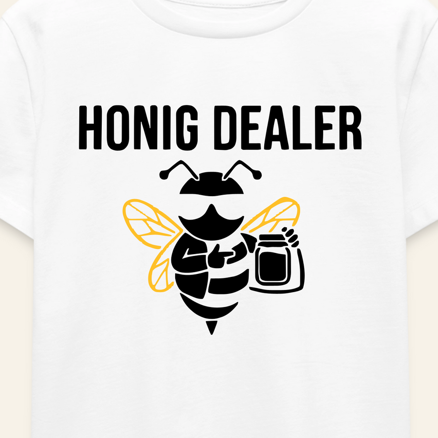 Honig Dealer Kinder T-Shirt in Weiß – Druck im Detail