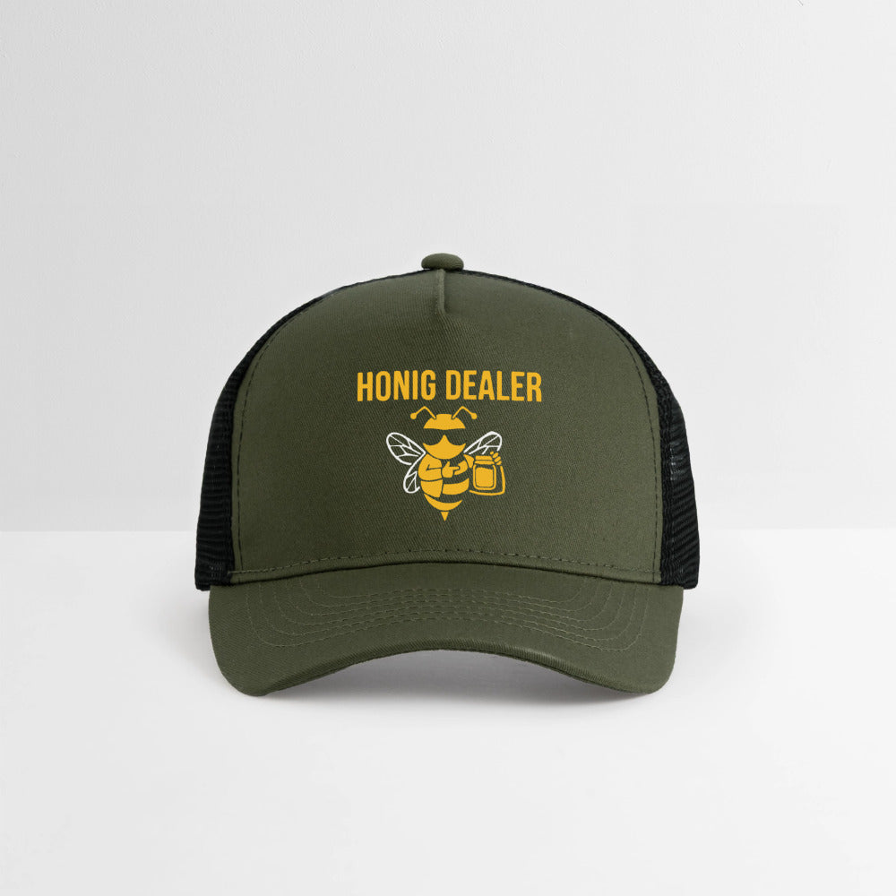 Honig Dealer Kinder-Trucker-Cap in Oliv/Schwarz – Studioaufnahme