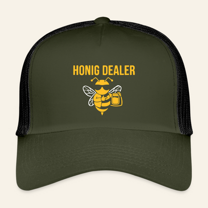 Honig Dealer Kinder-Trucker-Cap in Oliv/Schwarz – Vorderseite