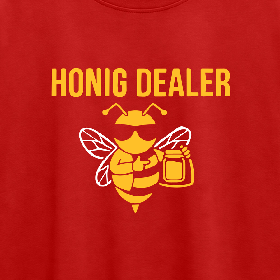 Honig Dealer Oversized Kinder T-Shirt in Rot – Druck im Detail
