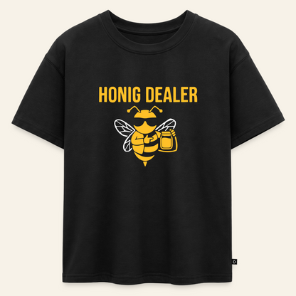 Honig Dealer Oversized Kinder T-Shirt in Schwarz – Vorderseite