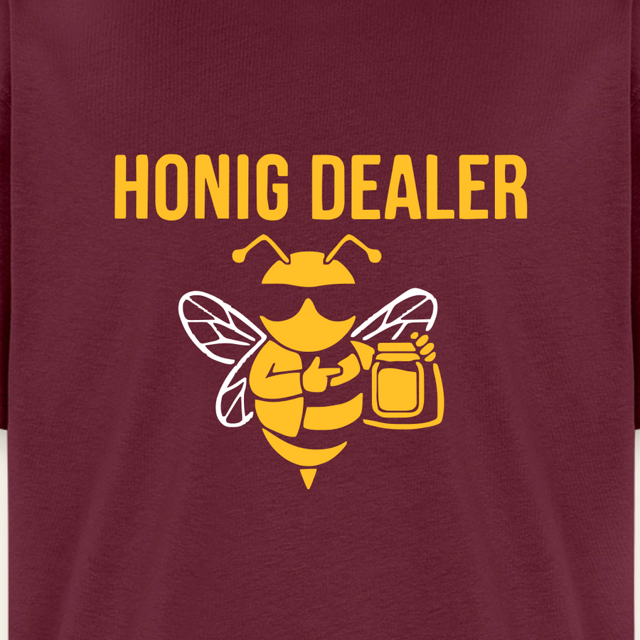 Honig Dealer Oversized T-Shirt in Burgunderrot – Druck im Detail