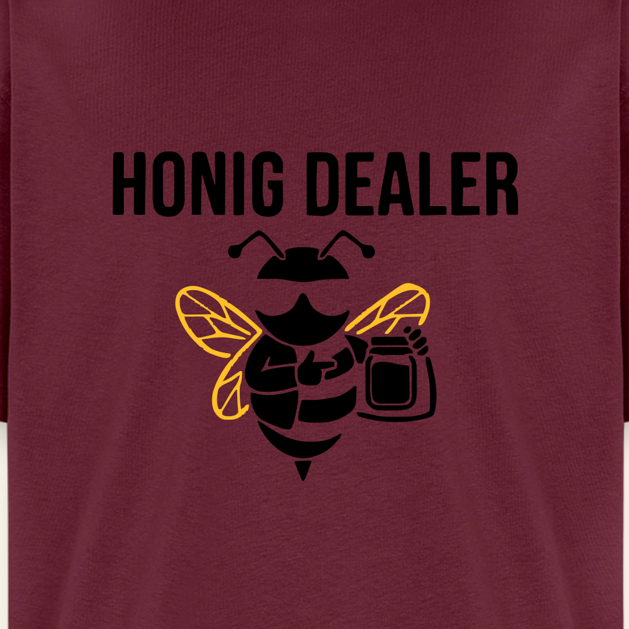 Honig Dealer Oversized T-Shirt in Burgunderrot – Druck im Detail