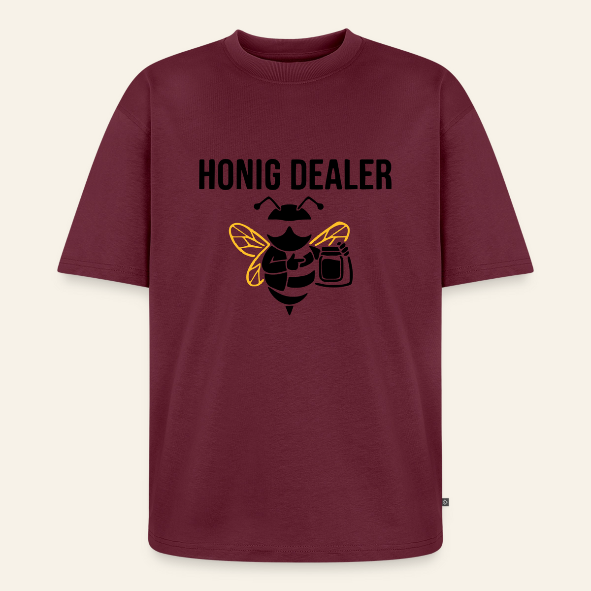 Honig Dealer Oversized T-Shirt in Burgunderrot – Vorderseite