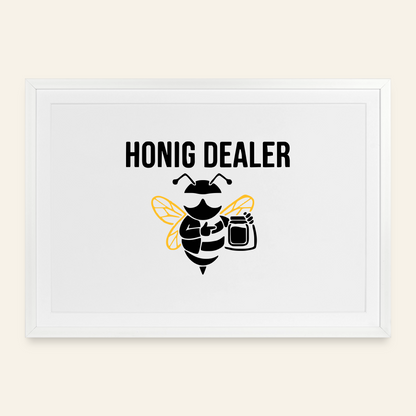 Honig Dealer Gerahmtes Poster (69 × 49 cm) mit Rahmen in Weiß – Vorderseite