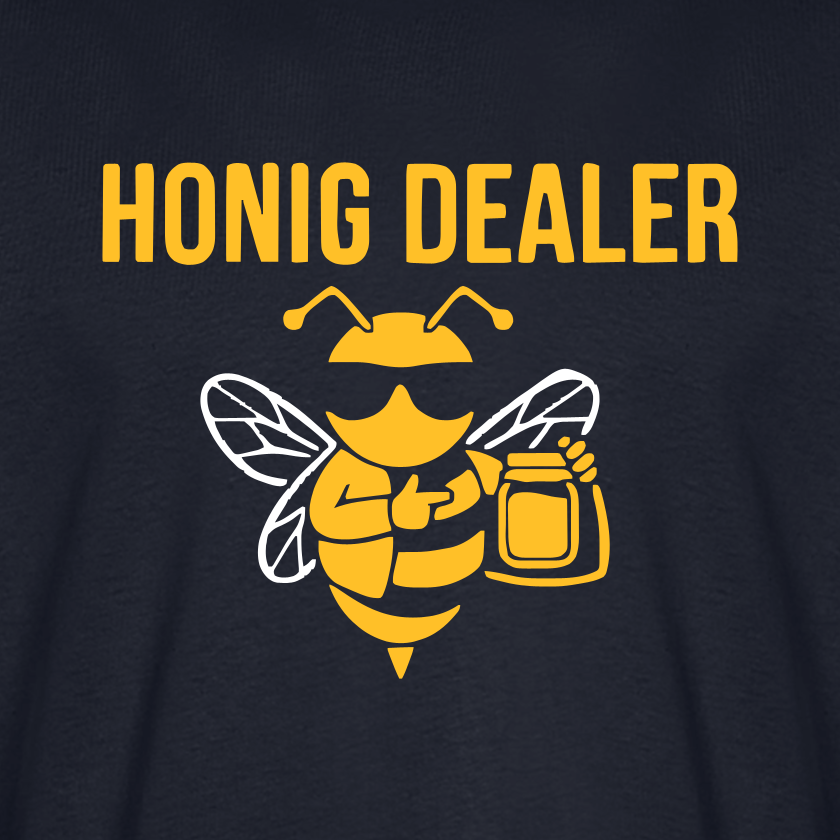 Honig Dealer T-Shirt in Dunkelblau – Druck im Detail