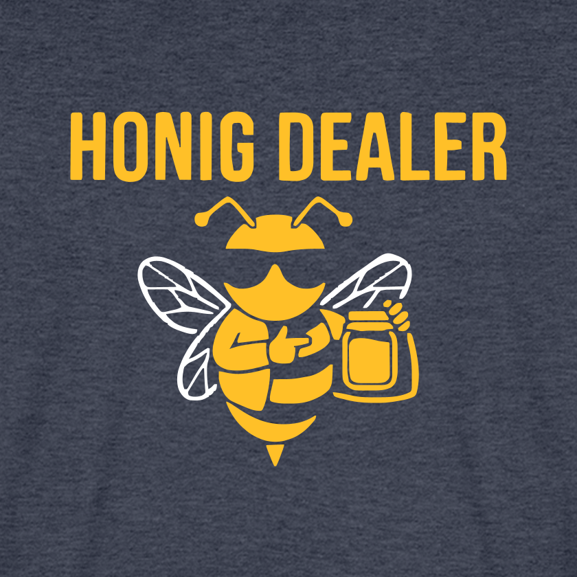 Honig Dealer T-Shirt in Jeansblau – Druck im Detail