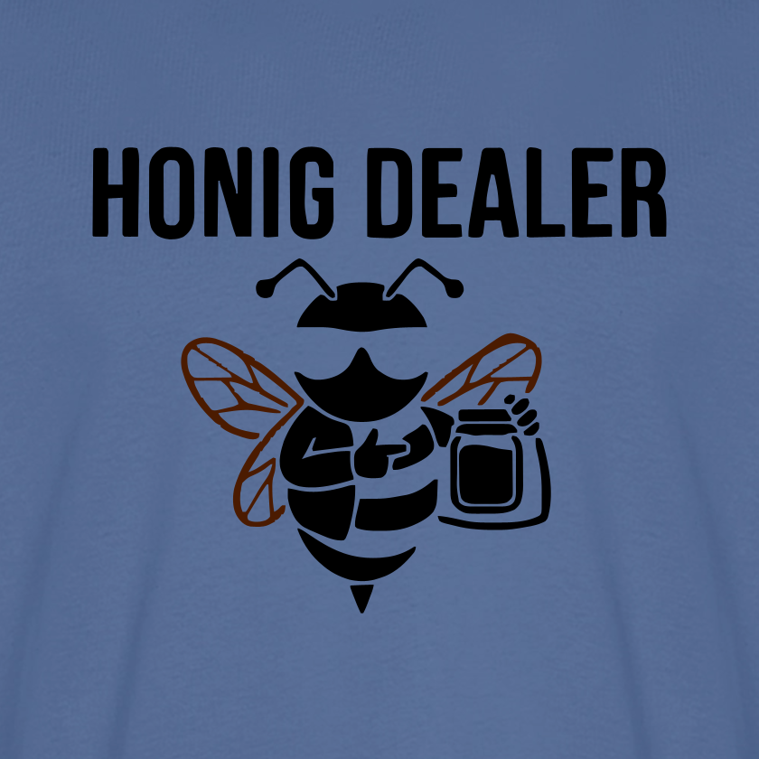 Honig Dealer T-Shirt in Steinblau – Druck im Detail
