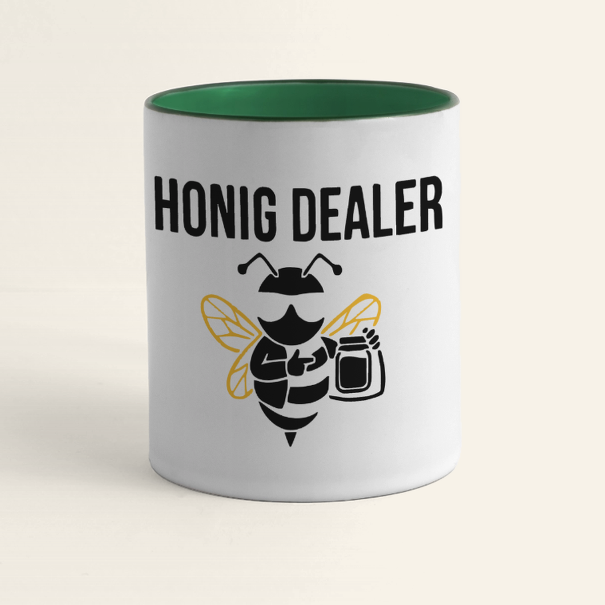 Honig Dealer Tasse in Weiß/Dunkelgrün – Vorderseite