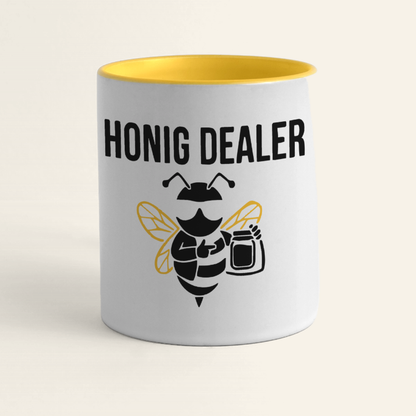Honig Dealer Tasse in Weiß/Gelb – Vorderseite