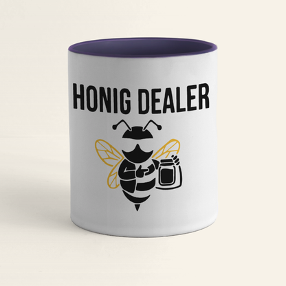 Honig Dealer Tasse in Weiß/Kobaltblau – Vorderseite