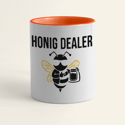 Honig Dealer Tasse in Weiß/Orange – Vorderseite