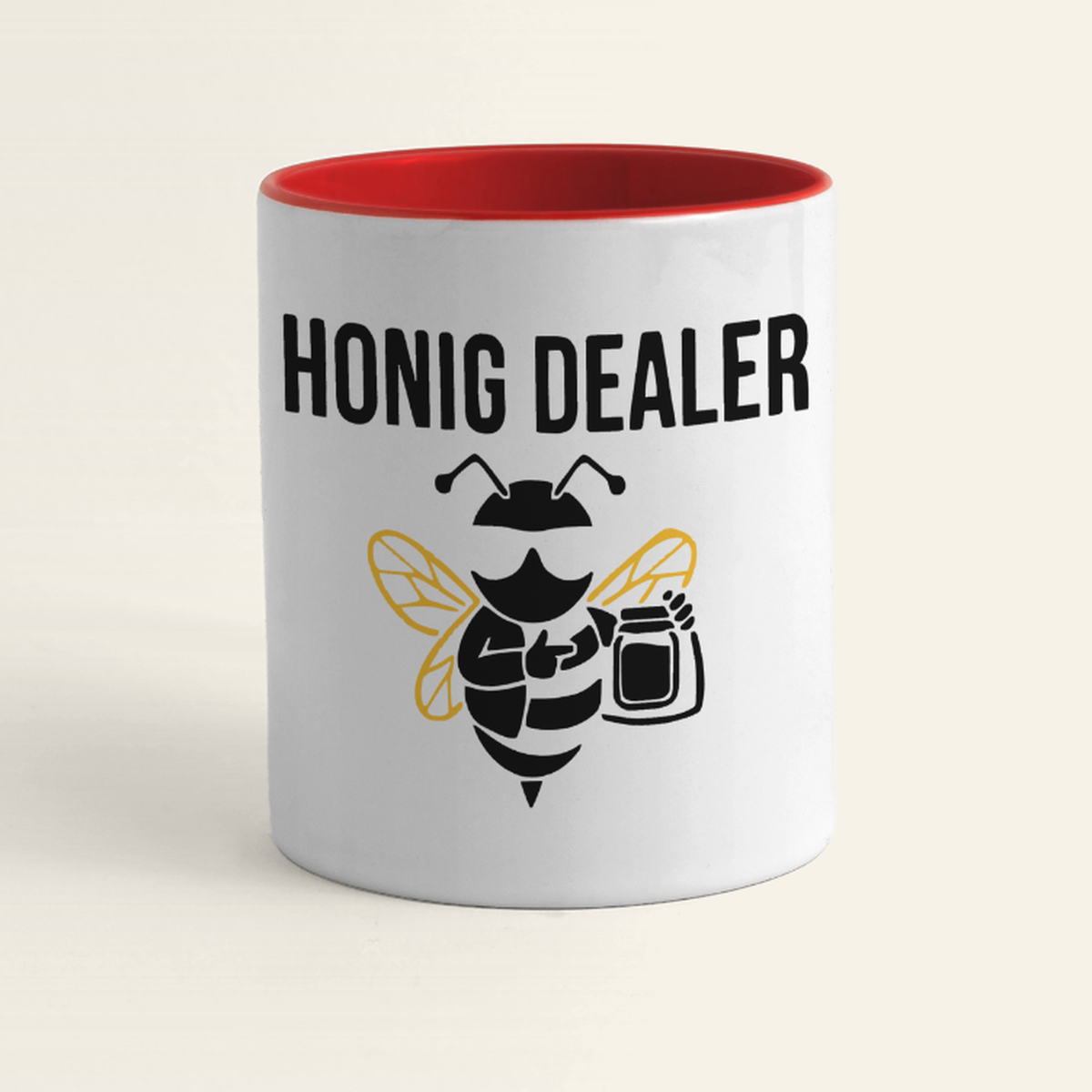 Honig Dealer Tasse in Weiß/Rot – Vorderseite