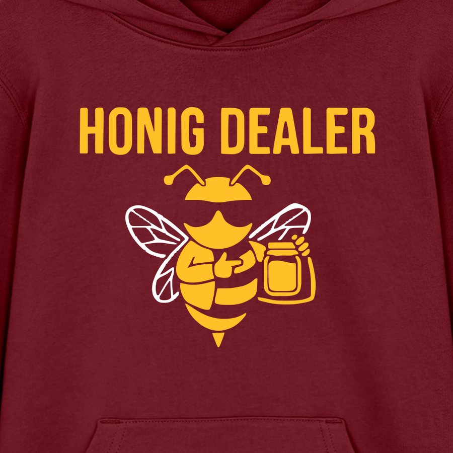 Honig Dealer Teenager Hoodie in Burgunderrot – Druck im Detail