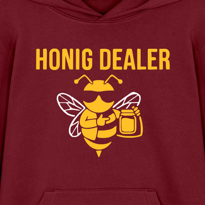 Honig Dealer Teenager Hoodie in Burgunderrot – Druck im Detail