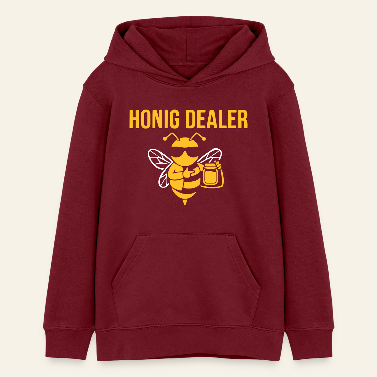 Honig Dealer Teenager Hoodie in Burgunderrot – Vorderseite
